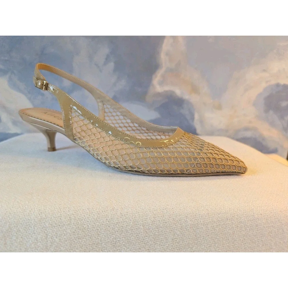 NEW! Allegra James 9.5-10 Patent Leather And Mesh 'Jacqui' Kitten Heels $215